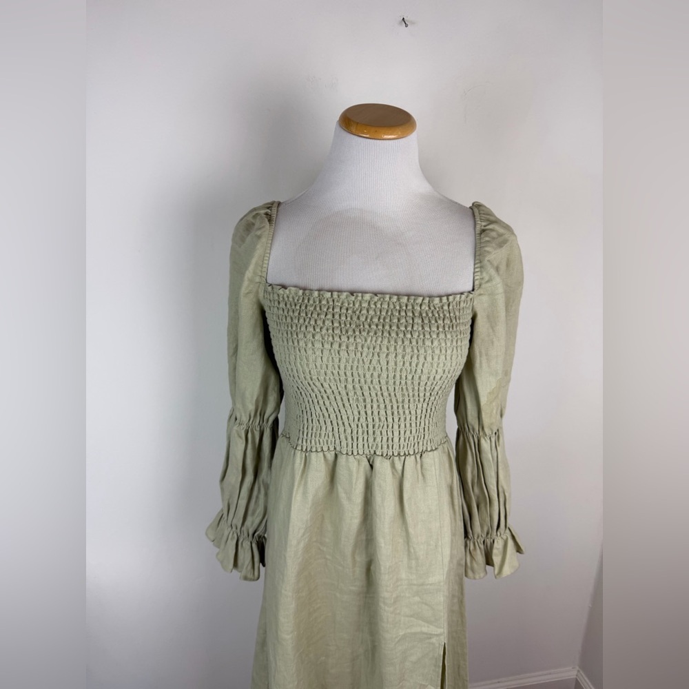 Reformation Hyland Smocked Linen Midi Dress Sage Green Size S View 5